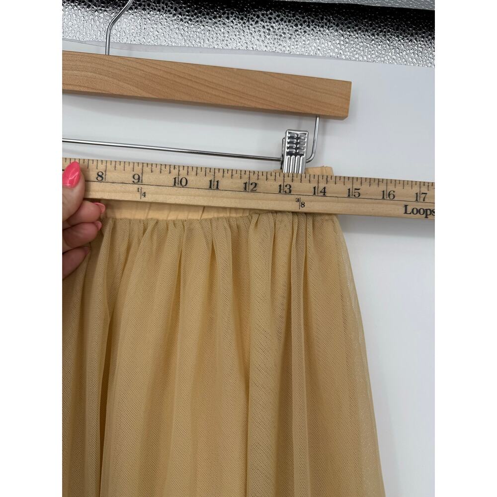 Garnet Hill Embroidered Tulle Midi Skirt Tan Beige Boho Elastic Waist Size M - Picture 5 of 8